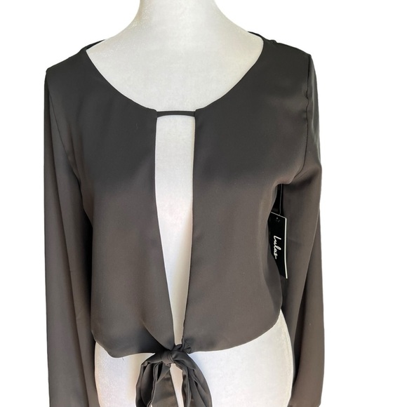 Lulus - NWT Long Sleeve Open Tie Front Crop Blouse Sz S - Picture 2 of 7